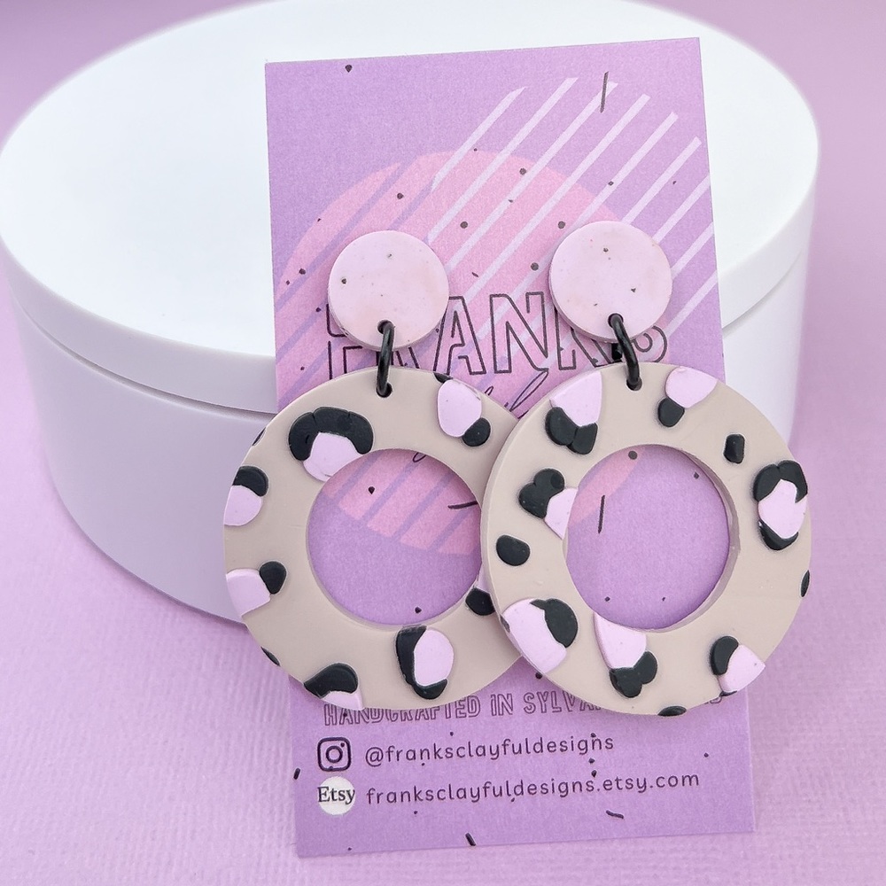 Leopard Print Design Handmade Polymer Clay Earrings Lightweight Funky